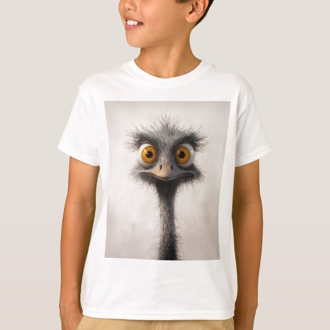 Wide Eyed Ostrich Tecknad Porträtt T Shirt (Framsida)