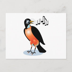 Wide eyed Red Brestone Robin Singing Vykort