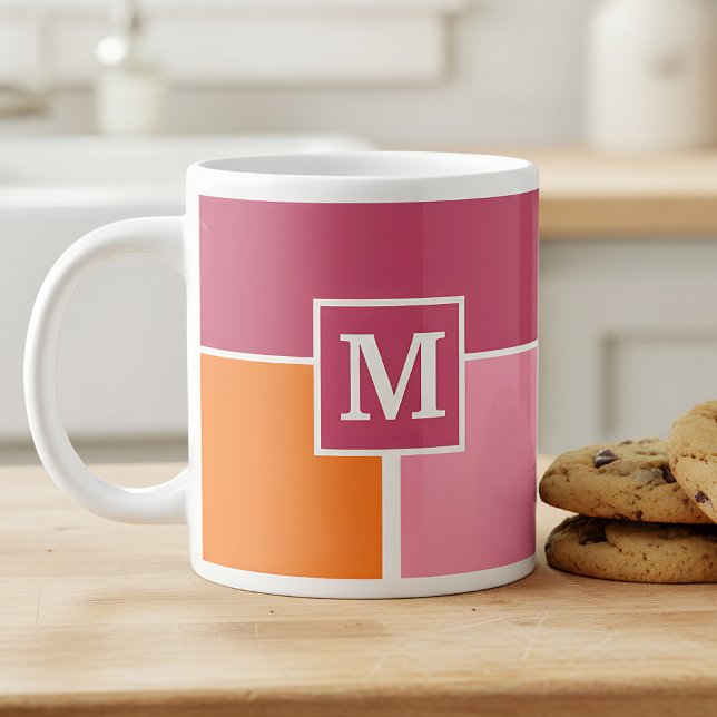 Wide Feminine Rand med Monogram Jumbo Mugg (mug with monogram in pink and orange)