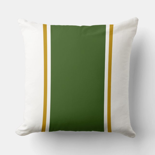 Wide Forest Grönt Brown Tävla Rand on White Kudde (Framsida)