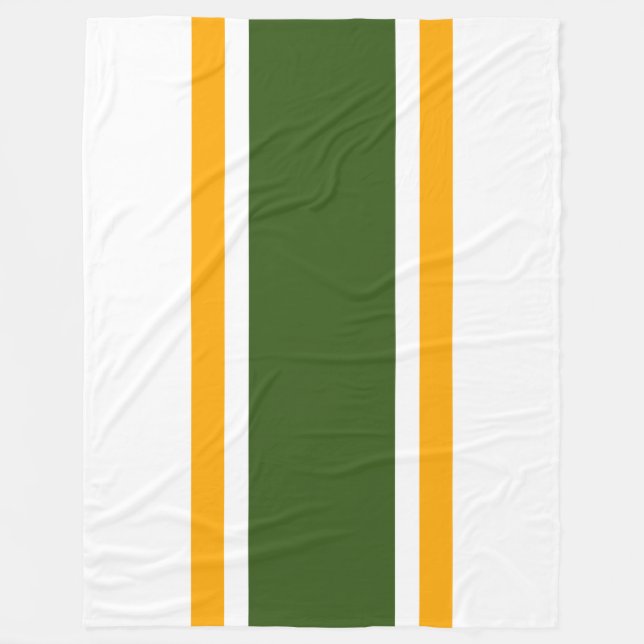 Wide Forest Grönt Gult Tävla Rand on White Fleecefilt (Framsidan)