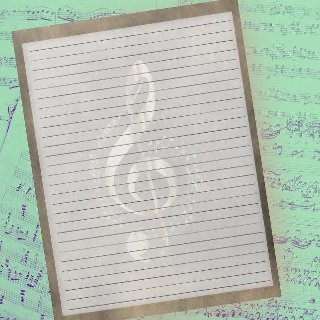 Wide Guld Music Treble Clef Sepia 8,5 x 11 Anteckningsblock (Skapare uppladdad)