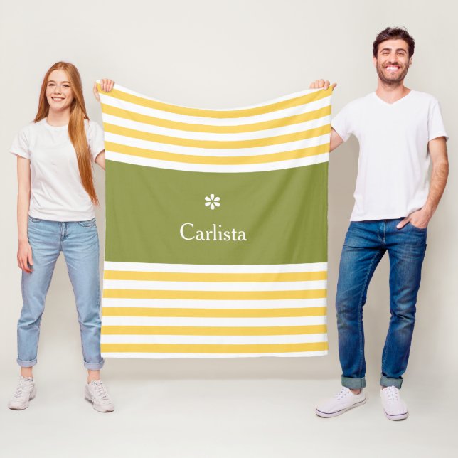 Wide Gult Vågrät Rand Grönt Namn Daisy Fleecefilt (På plats)