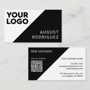 Wide Logotyp Anpassningsbar QR-kod Svartvit geomet Visitkort