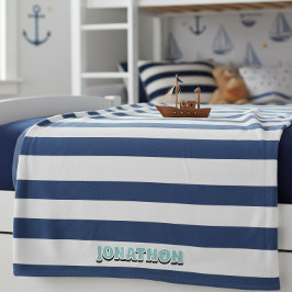 Wide Nautical Striped Weave Navy White ID1248 Fleecefilt
