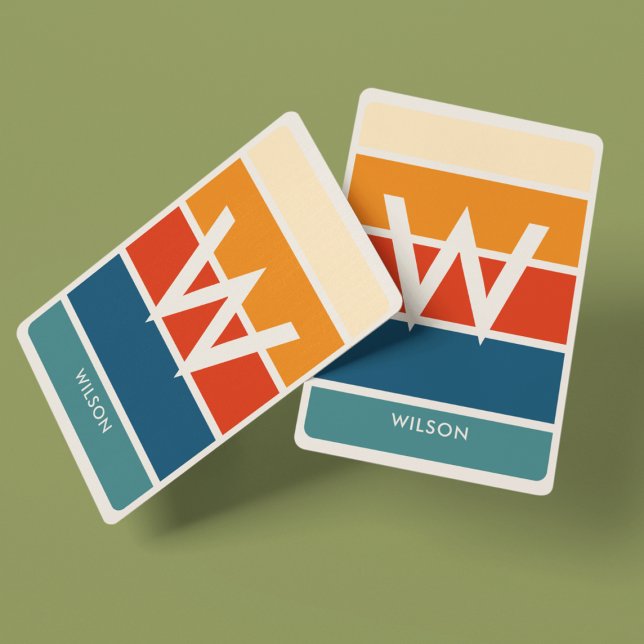 Wide Retro Stripe Monogram Personligt Casinokort (Skapare uppladdad)