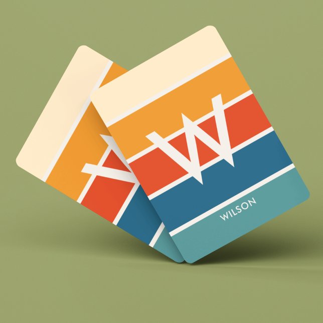 Wide Retro Stripe Monogram Personligt Casinokort (Skapare uppladdad)