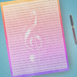 Wide Ruled Music Treble Clef Trendig Rainbow Färg Anteckningsblock<br><div class="desc">Bredt Anteckningsblock med regler - Storleka Brev-sidor av standardtyp - 8, 5 x 11 tum med svart-Linjer på varje sida för enkel skrivning - en sida Papper med en musikträlatrav på trendigets färgad med regnbågsbakgrund.</div>