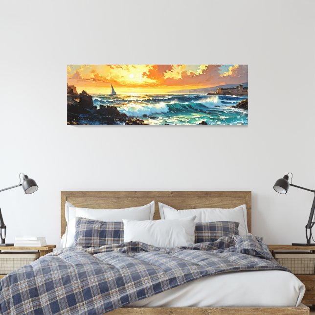 Wide Sjölandskap Mediterranean Golden Sunset Canvastryck (Insitu (sovrum))