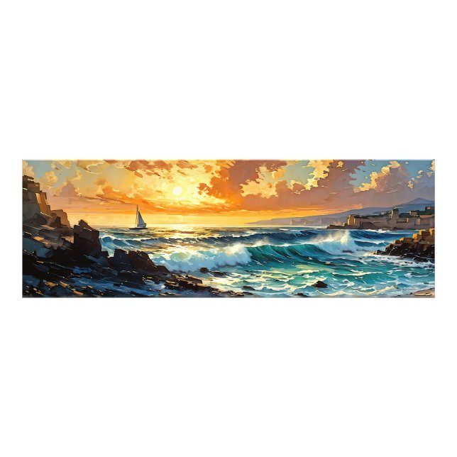 Wide Sjölandskap Mediterranean Golden Sunset Fototryck (Framsidan)