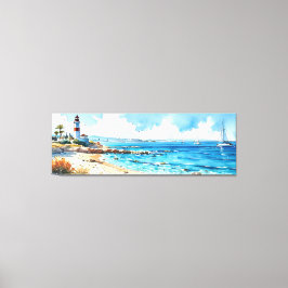 Wide Sjölandskap Mediterranean Lighthouse och Yach Canvastryck