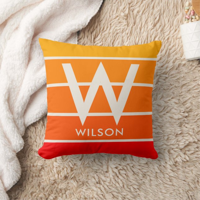 Wide Sunrise Red Orange Rand Monogram Kudde (Filt)