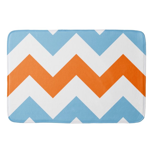 Wide Zigzag Mönster Orange White & Blue Badrumsmatta (Framsidan)