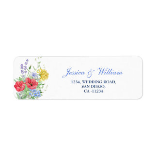 Widlfowers Watercolor Bouquet Bröllop Returadress Etikett