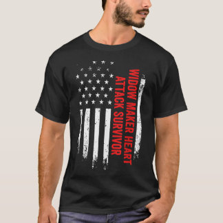 Widow Maker Heart Attack Survivor American Flagga  T Shirt