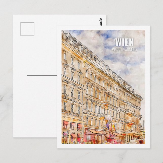 Wien Austria Berömd Travel Ställe Watercolor Vykort (Fram/baksida)