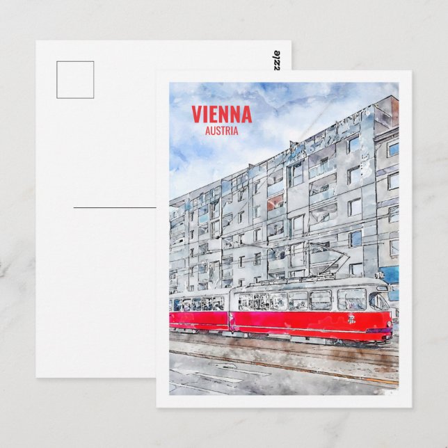 Wien Austria Berömd Travel Watercolor Vykort (Fram/baksida)