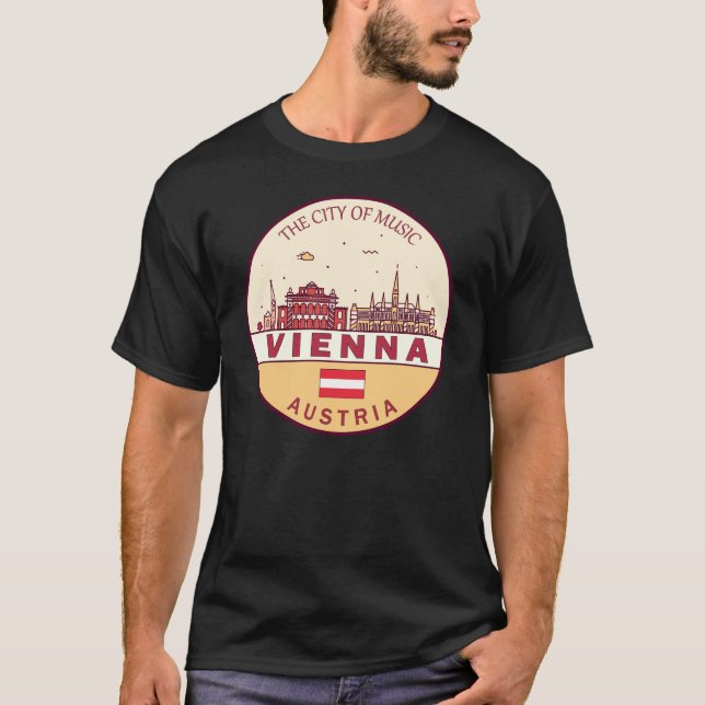Wien Austria City Skyline Emblem T Shirt (Framsida)