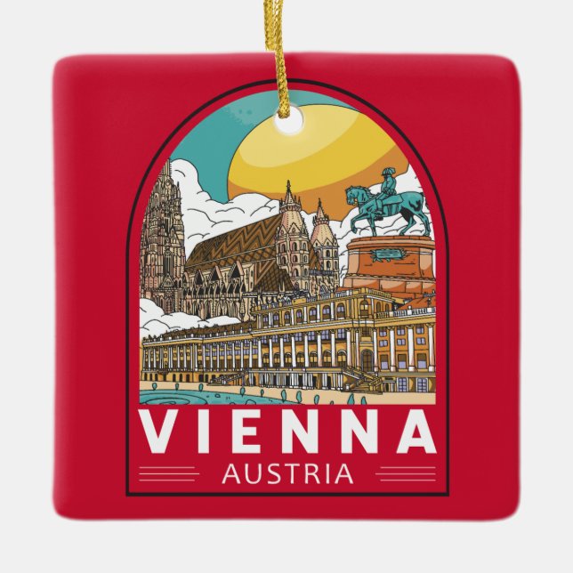 Wien Austria Travel Retro Emblem Julgransprydnad Keramik (Framsida)