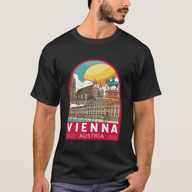 Wien Austria Travel Retro Emblem Vintage T Shirt (Framsida)