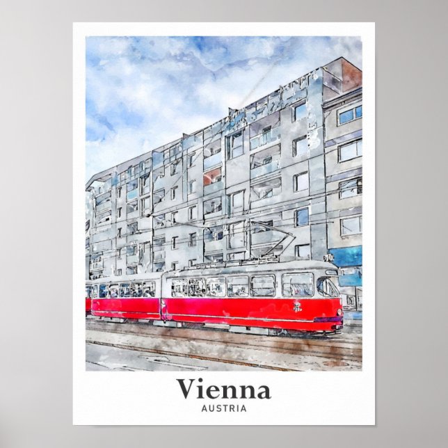 Wien Austria Travel Watercolor Hand plockade Poster (Framsidan)