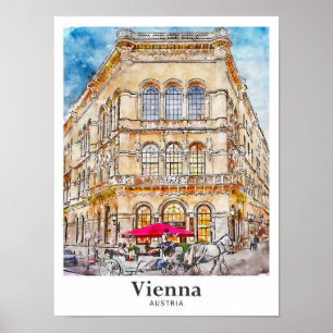 Wien Austria Travel Watercolor Hand plockade Poster