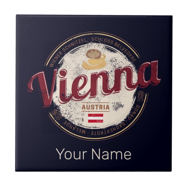 Wien Austria Vintage Capital Viennese Melange Kakelplatta (Framsidan)