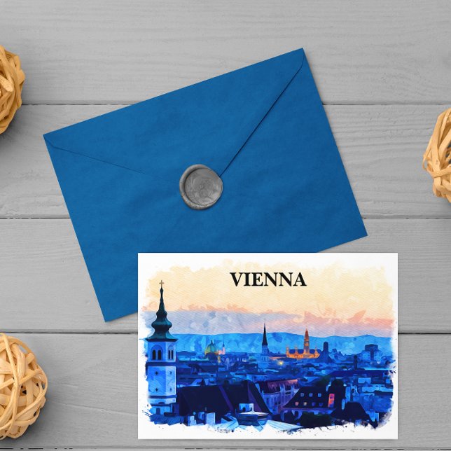 Wien Austria Watercolor City View Vykort (Vienna Austria Vintage Postcard)