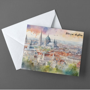Wien Austria Watercolor Painting Panorama View Vykort