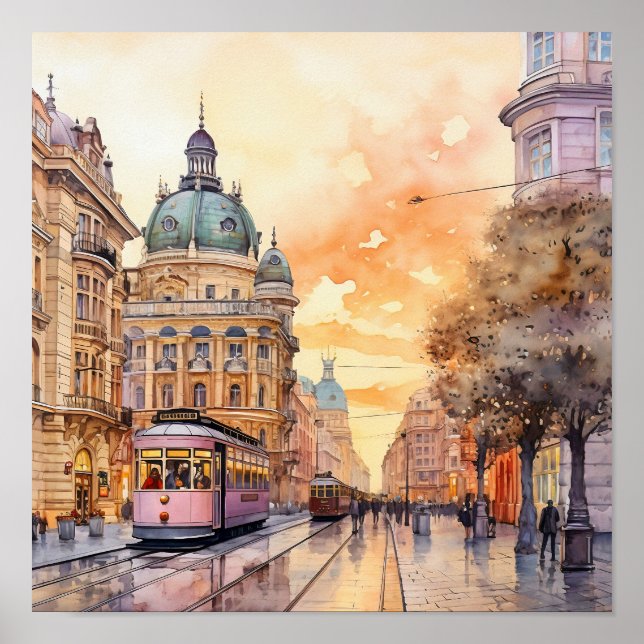 Wien Bohemian Stil Watercolor Painting Poster (Framsidan)