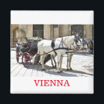 Wien Fiaker Magnet<br><div class="desc">Fotografi av en traditionell Viennesisk häst som ritats med vita hästar.</div>