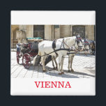 Wien Fiaker Magnet<br><div class="desc">Fotografi av en traditionell Viennesisk häst som ritats med vita hästar.</div>