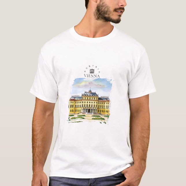 Wien Österrike Akvarell Stad Resminne T Shirt (Framsida)