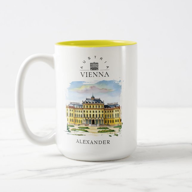 Wien Österrike Akvarell Stad Resminne Två-Tonad Mugg (Vänster)