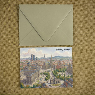 Wien Österrike Akvarell Stadsscen Illustration Vykort