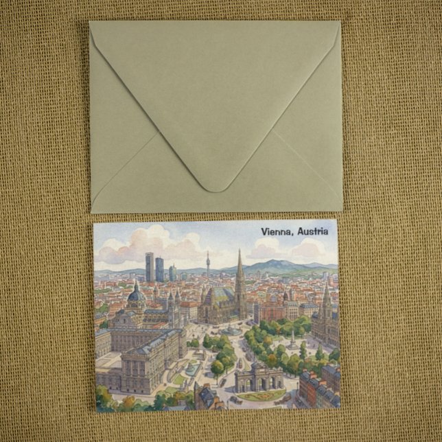 Wien Österrike Akvarell Stadsscen Illustration Vykort (Vienna Austria Watercolor Cityscape Illustration Postcard)