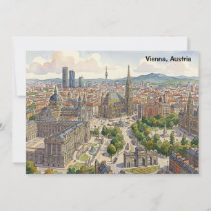 Wien Österrike Akvarell Stadssilhuett Illustration Kort