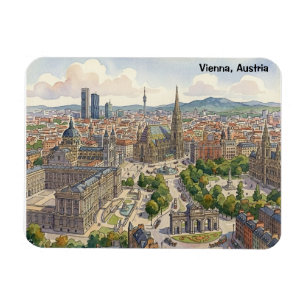 Wien Österrike Akvarell Stadssiluett Illustration Magnet