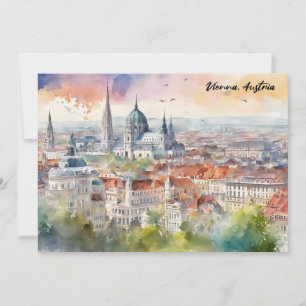 Wien Österrike Akvarellmålning Panoramautsikt  Kort