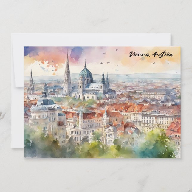 Wien Österrike Akvarellmålning Panoramautsikt  Kort (Framsida)