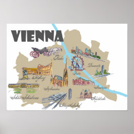 Wien Österrike belyser karta Poster