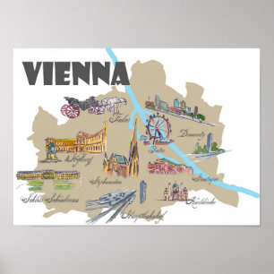 Wien Österrike belyser karta Poster