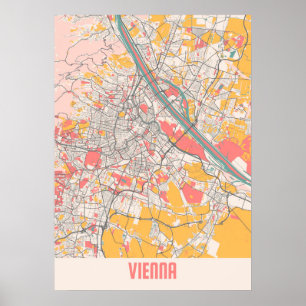 Wien - Österrike Chalk City Karta Poster