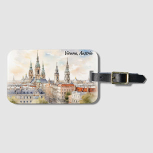 Wien Österrike Panorama Utsikt Akvarellmålning Bagagebricka