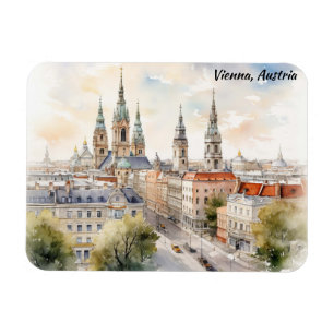 Wien Österrike Panoramautsikt Akvarellmålning Magnet