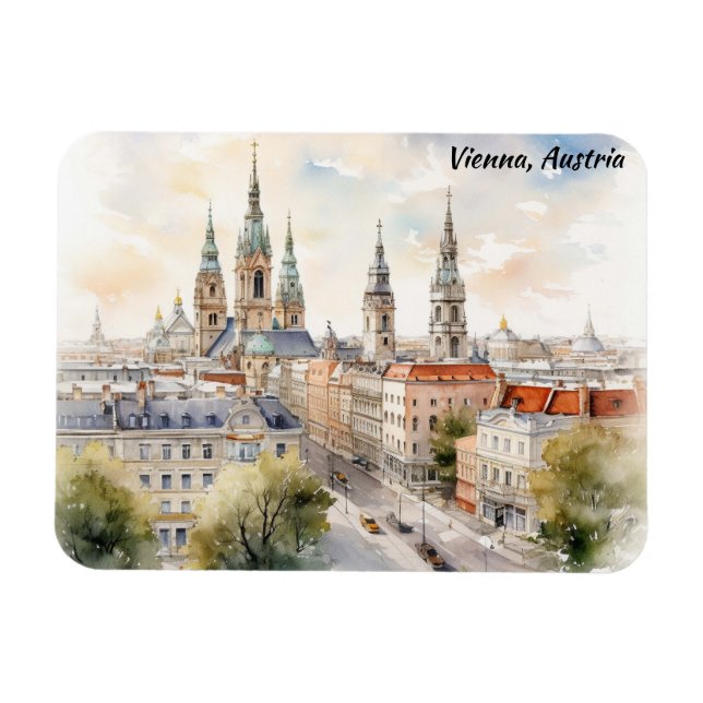 Wien Österrike Panoramautsikt Akvarellmålning Magnet (Horisontell)