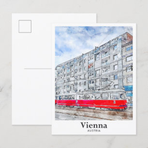 Wien Österrike Resa Akvarell Handritad Vykort