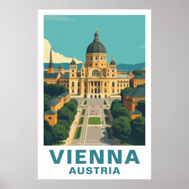 Wien Österrike Retro Resa Barock Konsttryck Poster (Framsidan)