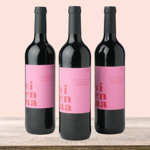 Wien Österrike röd rosa typografi Vinflaska Etikett