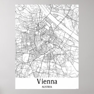 Wien Österrike Svarta och vita Europa City Karta Poster